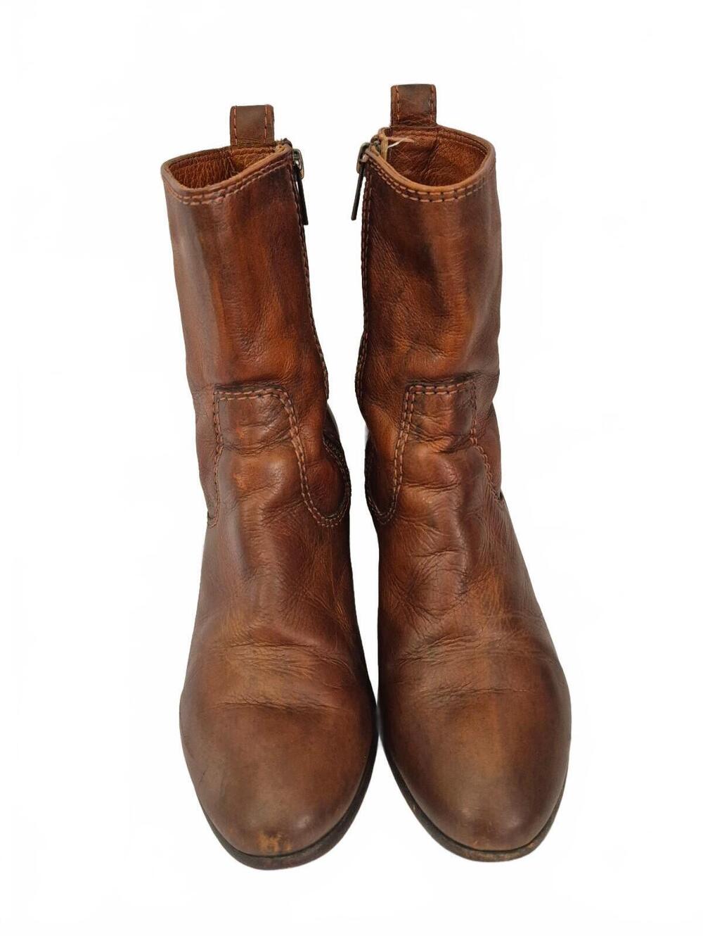Frye Women’s Brown Leather Western Moto Ankle Boots Size 8b Side Zip Frye Women’